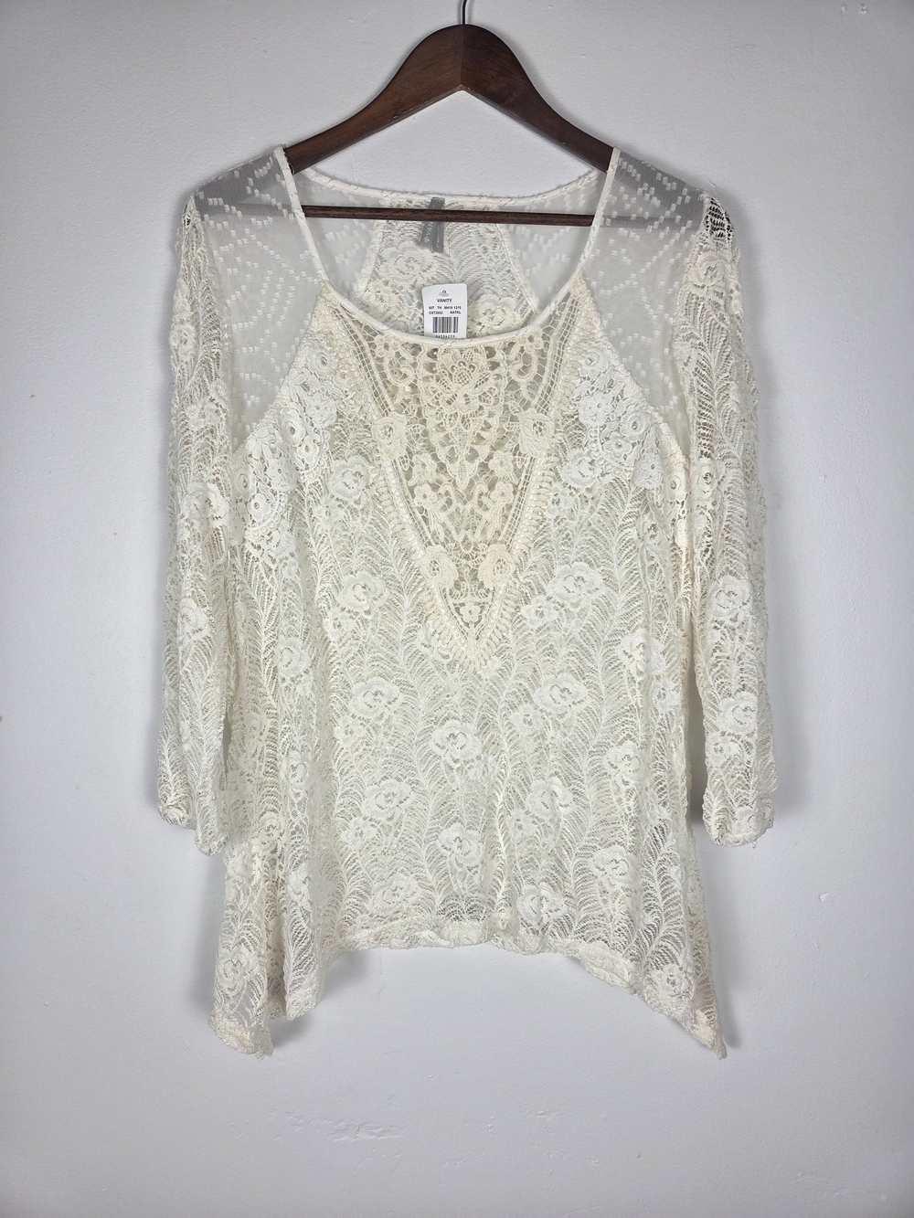 Vanity Boho Chic Cottagecore Cream Floral Lace Sheer Blouse Top - Size Small (S)